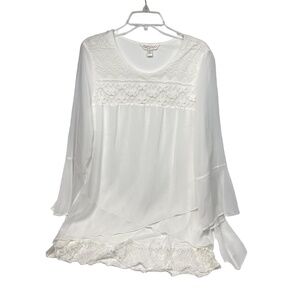 Krazy‎ Kat Women’s XL White Layered Long Sleeve Top Lace Trim Hem